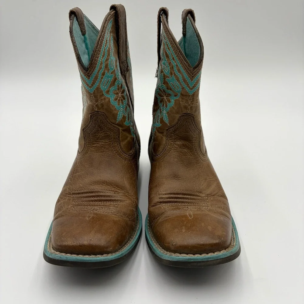 Ariat Kids Fatbaby Heritage Western Boots Size 1 Brown Turquoise Leather